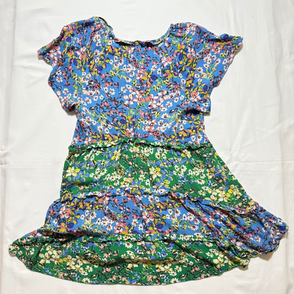 Anthropologie Robin Tiered Mini Dress LP Blue Green Floral Boho Cottagecore - Picture 11 of 11